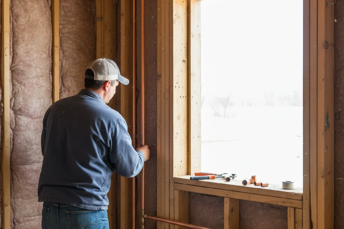 Licensed plumber running new copper supply lines in a Corsicana home